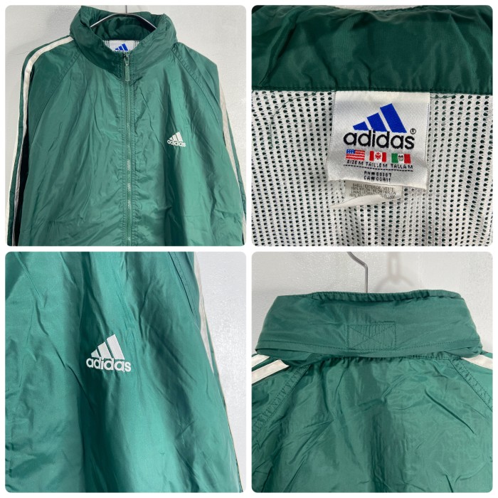 送料無料』90s adidas ナイロンジャケット パフォーマンスロゴ 緑 三本