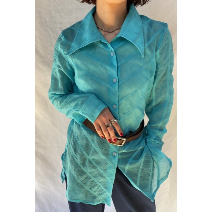 turquoise blue shirt | Vintage.City 古着屋、古着コーデ情報を発信