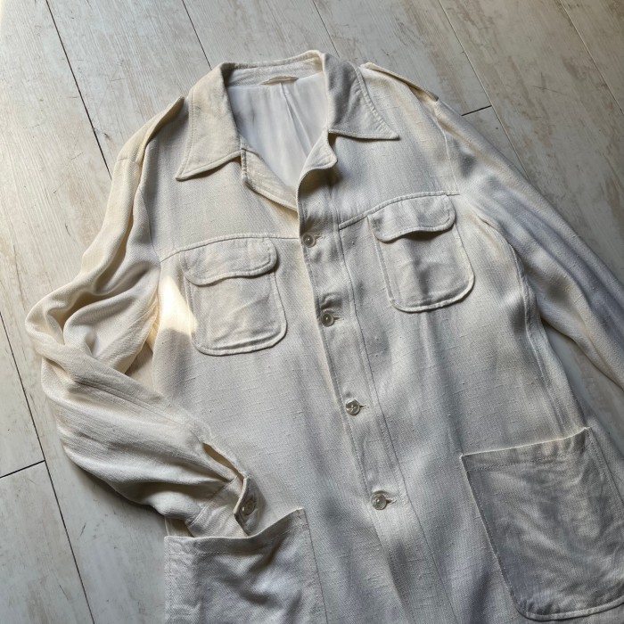 40s "Juster's" herringbone rayon opencollar  jacket | Vintage.City 古着屋、古着コーデ情報を発信