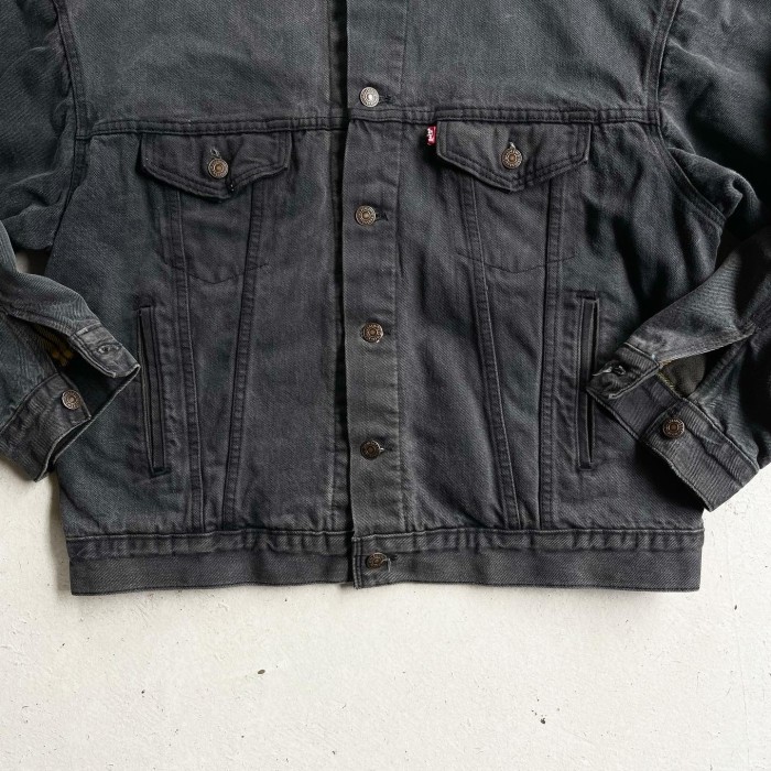 1980s Levi's Black Denim Trucker Jacket Lining YELLOW Check 70417 MADE IN USA 【L】 | Vintage.City 古着屋、古着コーデ情報を発信
