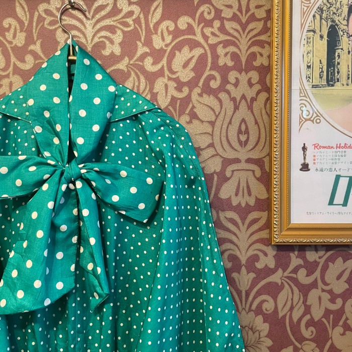green × white dot vintage dress | Vintage.City 古着屋、古着コーデ情報を発信