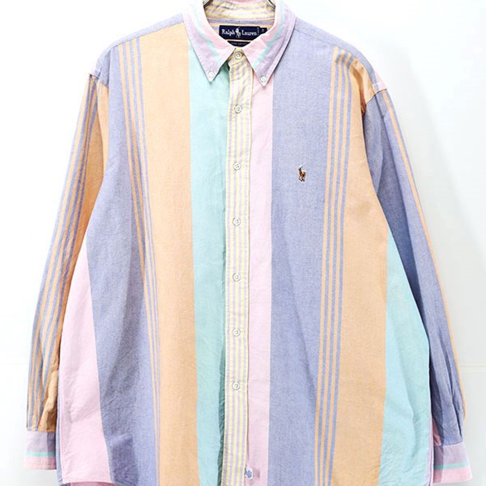 90s Ralph Lauren Crazy Stripes BD Shirt Size XL | Vintage.City 빈티지숍, 빈티지 코디 정보