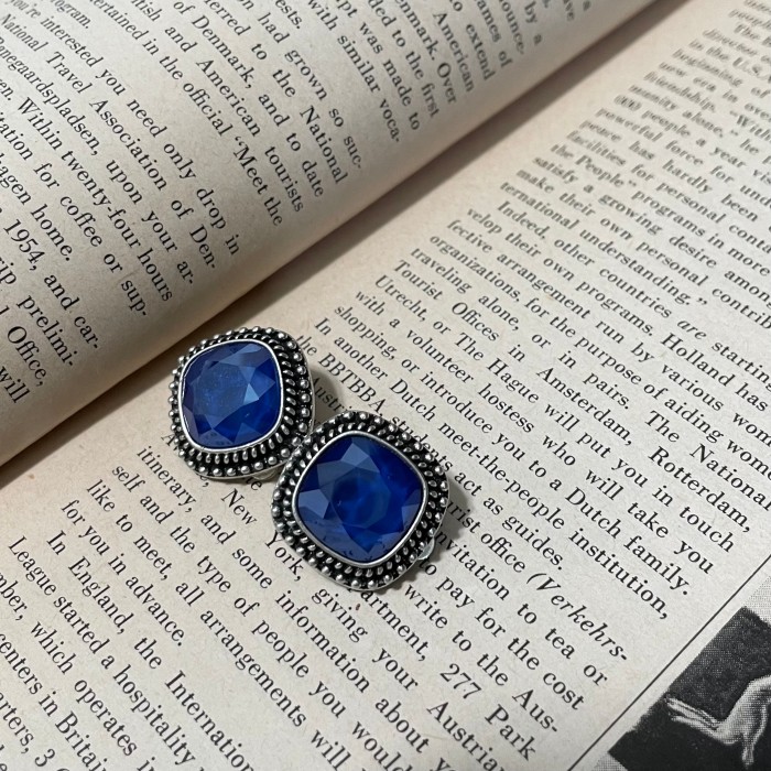Vintage Square Earrings Blue/Silver | Vintage.City 古着屋、古着コーデ情報を発信