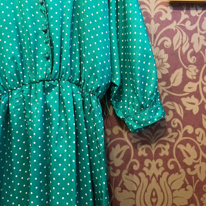 green × white dot vintage dress | Vintage.City 古着屋、古着コーデ情報を発信