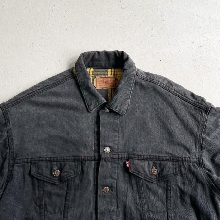 1980s Levi's Black Denim Trucker Jacket Lining YELLOW Check 70417 MADE IN USA 【L】 | Vintage.City 古着屋、古着コーデ情報を発信