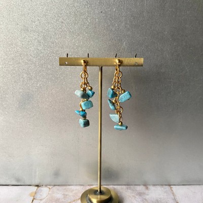 Vintage 80s USA rough cut turquoise earrings レトロ ヴィンテージ ラフカット 天然石 ターコイズ イヤリング/ピアス デッドストック | Vintage.City ヴィンテージ 古着