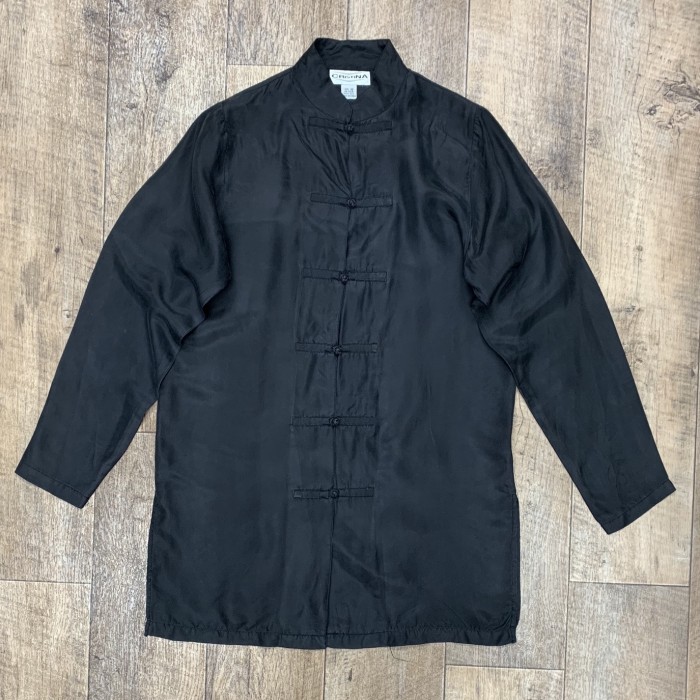 CRISTINA シルク100% 長袖 チャイナシャツ ブラック | Vintage.City 古着屋、古着コーデ情報を発信