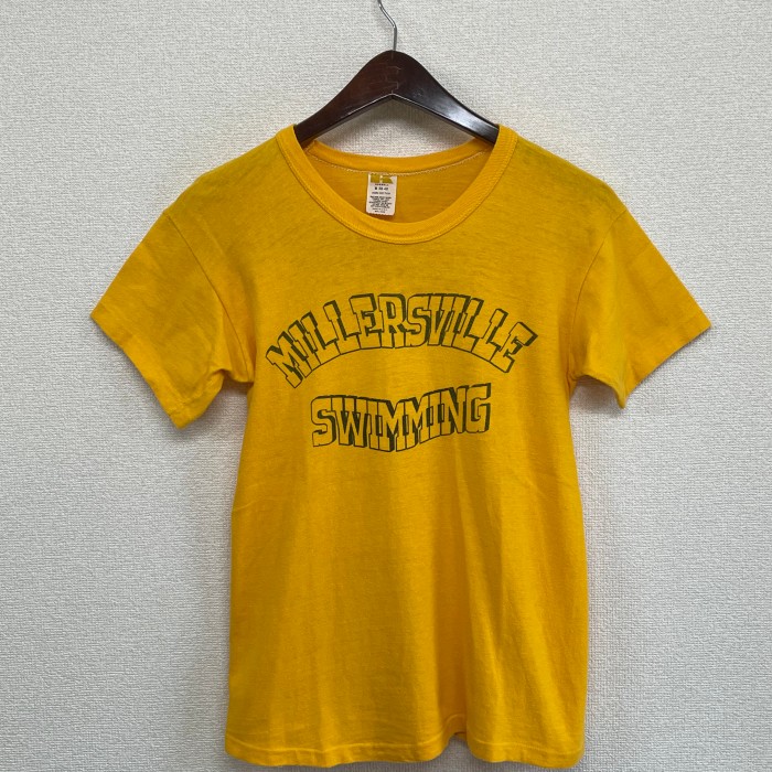 70'S アメリカ製 金タグ初期 ラッセル RUSSELL Tシャツ 両面 MILLERSVILLE SWIMMING APPLE'S CORPS イエロー サイズM lo-0015 | Vintage.City 빈티지숍, 빈티지 코디 정보