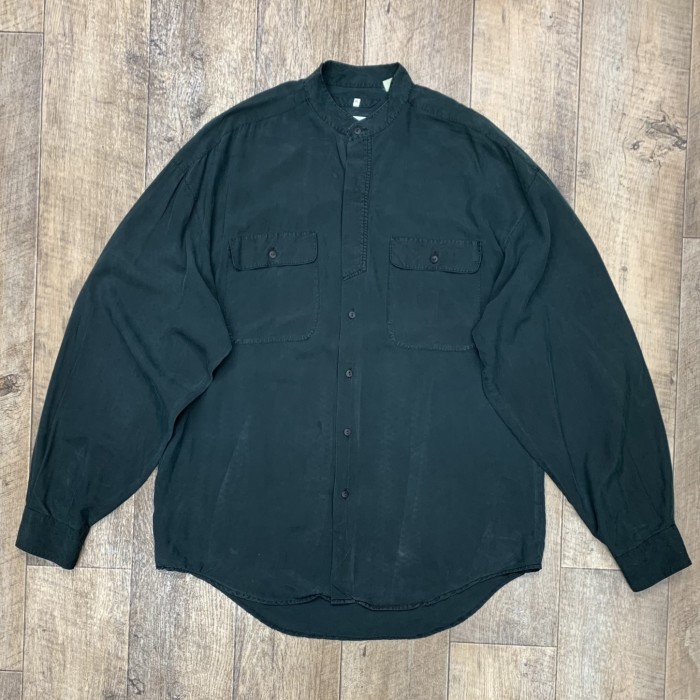 FARRENZI シルク100% 長袖 バンドカラーシャツ ブラック | Vintage.City 古着屋、古着コーデ情報を発信