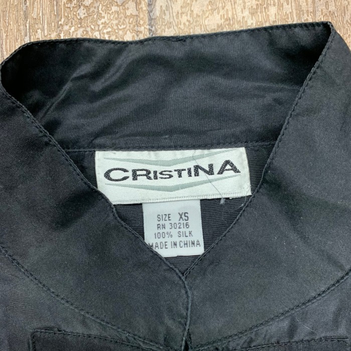 CRISTINA シルク100% 長袖 チャイナシャツ ブラック | Vintage.City 빈티지숍, 빈티지 코디 정보