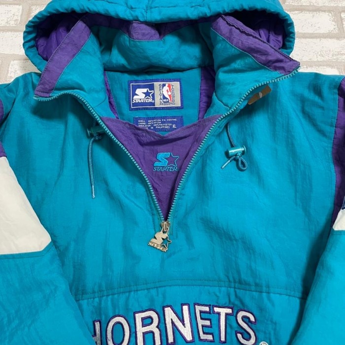 【888】NFL Charlotte Hornets(シャーロット・ホーネッツ)ナイロンアノラックパーカー　STARTER　スターター　水色　青　緑 | Vintage.City 빈티지숍, 빈티지 코디 정보
