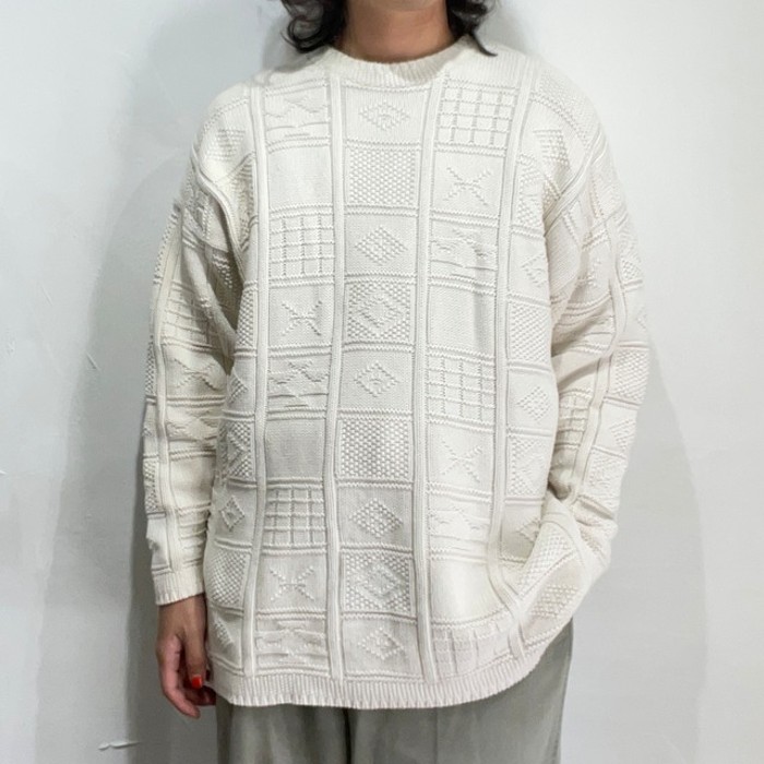 80s “ eddie bauer " white cotton knit | Vintage.City 古着屋、古着コーデ情報を発信