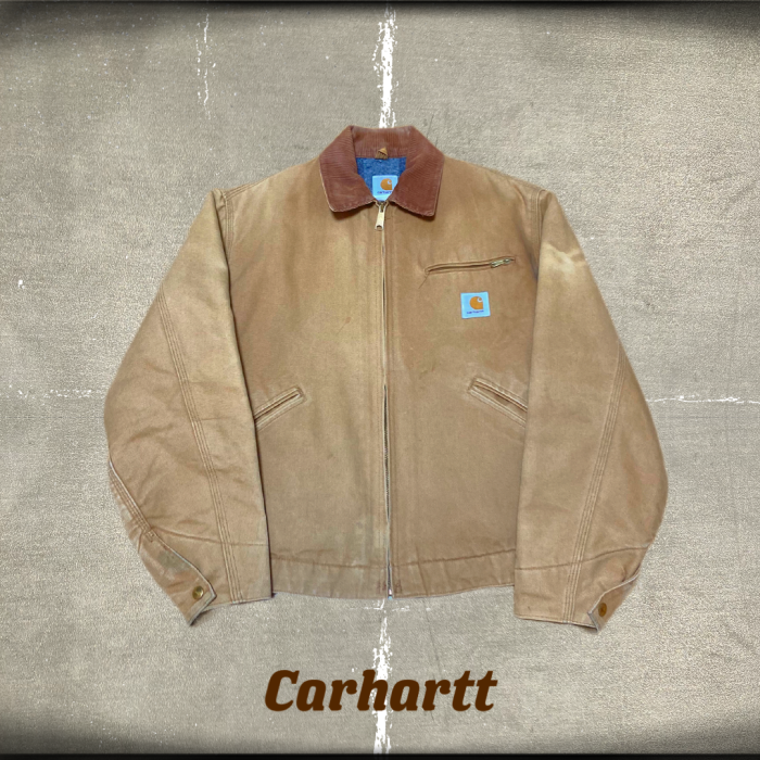 古着雑貨シャンヴルCarhartt デトロイトジャケット 革ロゴ ベージュ XL S1011