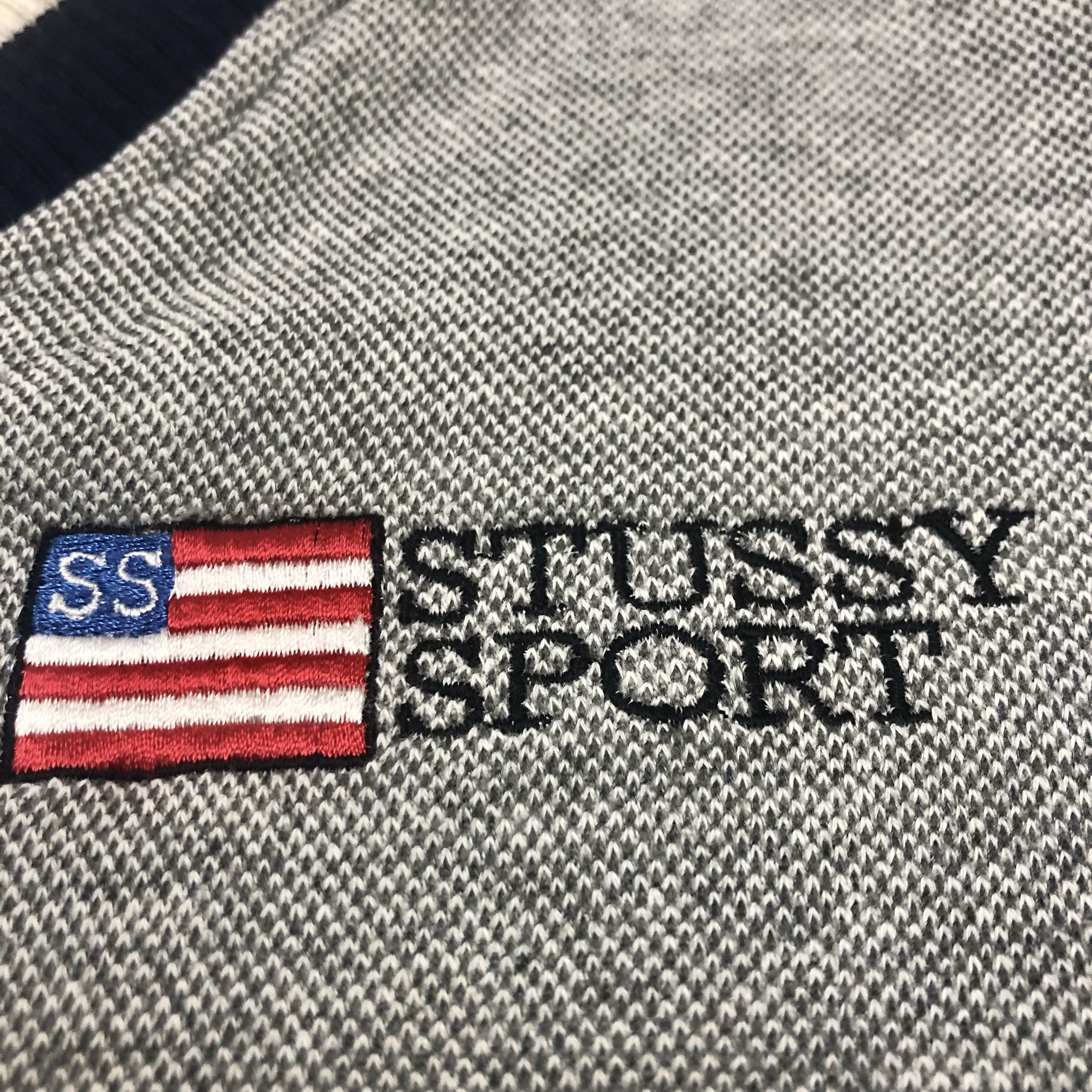 90s OLD STUSSY/STUSSY SPORT Logo V neck Sweat/USA製/白タグ 