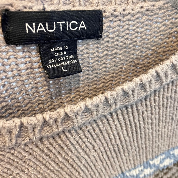 00s NAUTICA ノーティカ コットンニット セーター sweater ウールブレンド ノルディック柄 グレー メンズ Lサイズ | Vintage.City 古着屋、古着コーデ情報を発信