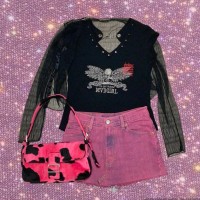Y2K　Neo Grunge /Gothic/Punk Rock vibes 　”LUST VICIOUS”    Scull ＋Wing design tops | Vintage.City 빈티지숍, 빈티지 코디 정보