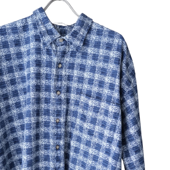 90s VAN HEUSEN Linen Blue Check Shirt | Vintage.City 古着屋、古着コーデ情報を発信