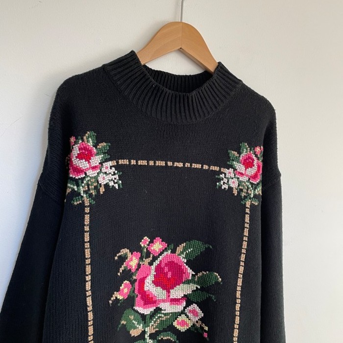 90s Flower Square Design P/O Acryl Knit | Vintage.City 古着屋、古着コーデ情報を発信
