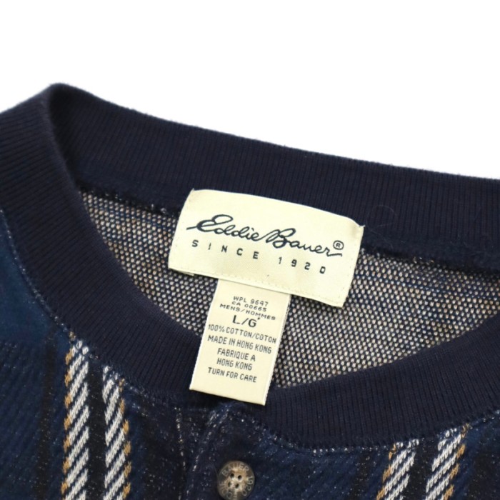 90s EddieBauer plaid henley neck l/s t-shirt | Vintage.City 古着屋、古着コーデ情報を発信