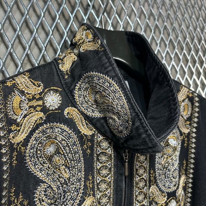 Embroidery Black Denim Jacket | Vintage.City 古着屋、古着コーデ情報を発信
