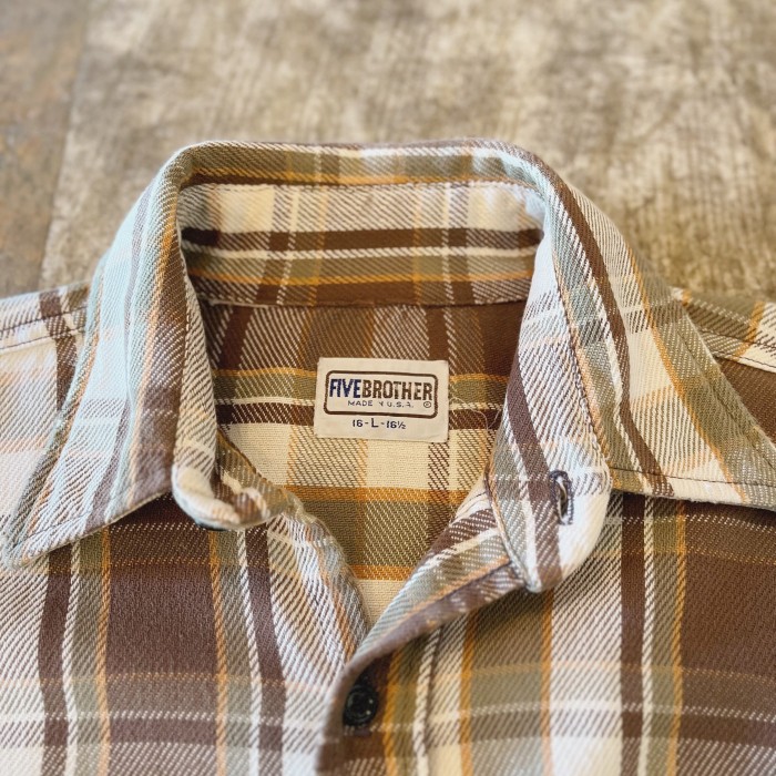 80's fivebrother cream×brown flannel shirt | Vintage.City 빈티지숍, 빈티지 코디 정보
