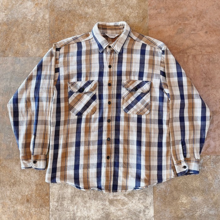 80's fivebrother ivory×navy flannel shirt | Vintage.City 빈티지숍, 빈티지 코디 정보