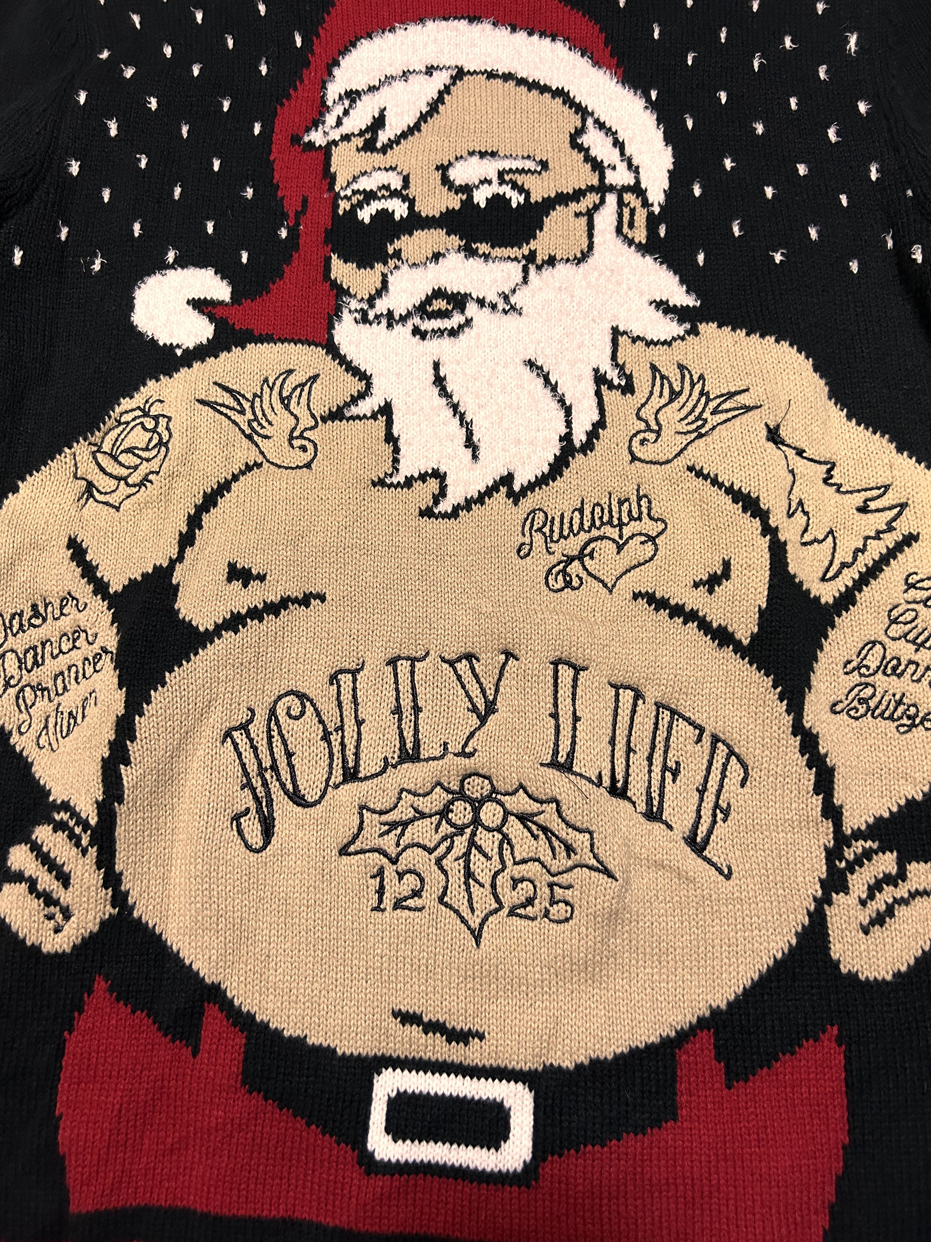 レトロ デザイン 刺繍 サンタクロース クリスマス ニット ポロセーター