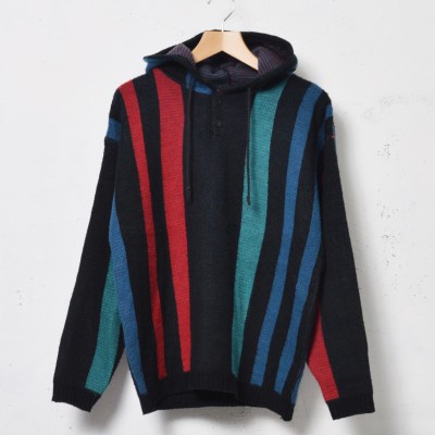 Acrylic Colorful Knit Button Hoodie | Vintage.City 古着屋、古着コーデ情報を発信