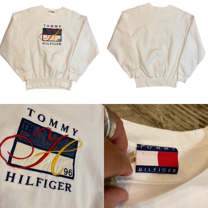 ビンテージ 90年代 トミーヒルフィガー ロゴ刺繍 スウェット ホワイト ...
