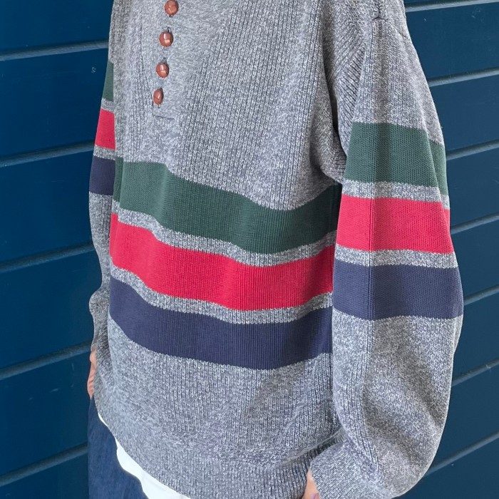 USED 90s LAND’S END Henryneck knit sweater | Vintage.City 빈티지숍, 빈티지 코디 정보