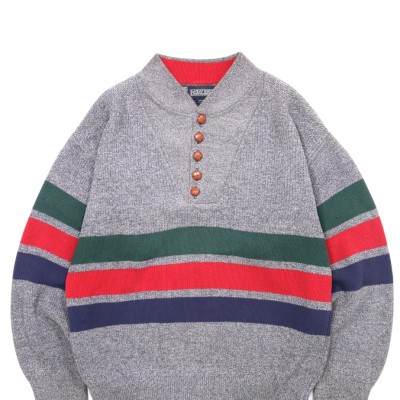 USED 90s LAND’S END Henryneck knit sweater | Vintage.City 빈티지숍, 빈티지 코디 정보