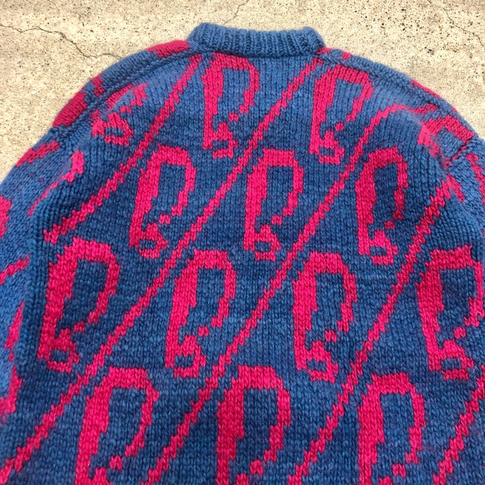 Ecuador Knit/Wool originals/L/！マークデザイン/エクアドルニット/セーター/Hand made/ネイビー/ピンク/エクアドル製/古着/ヴィンテージ | Vintage.City 빈티지숍, 빈티지 코디 정보