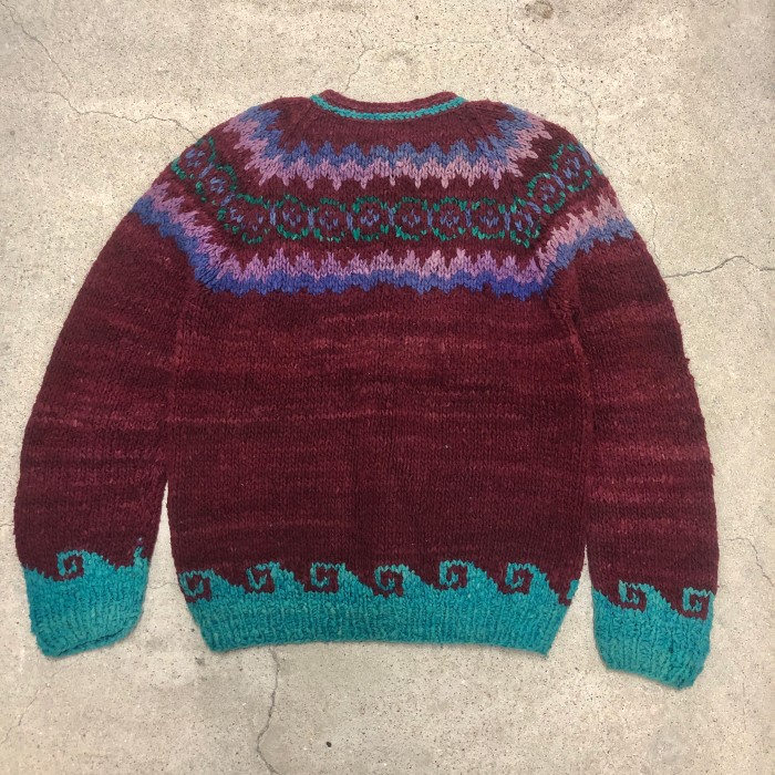 Ecuador Knit/Wool Cardigan/L相当/エクアドルニットカーディガン/ネイティブ柄/ボルドー/バーガンディー/古着/ヴィンテージ | Vintage.City 빈티지숍, 빈티지 코디 정보