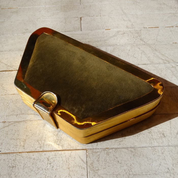60s Vintage khaki velvet × gold flame clutch bag | Vintage.City 古着屋、古着コーデ情報を発信