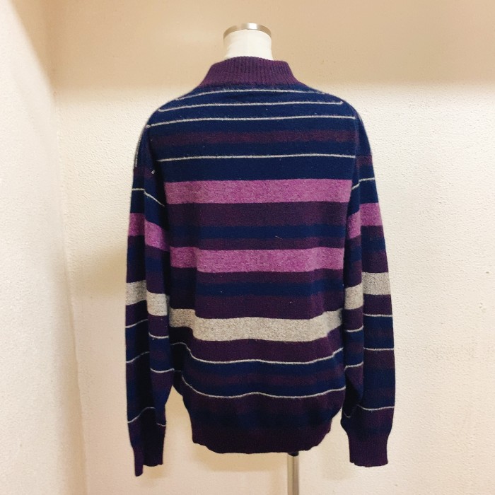 ヴィンテージ　長袖ニット　紺　紫　グレー　ジップアップ　カシミア　vintage knit | Vintage.City 古着屋、古着コーデ情報を発信
