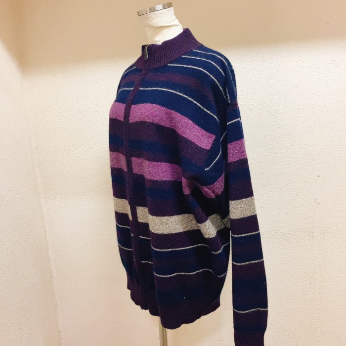 ヴィンテージ　長袖ニット　紺　紫　グレー　ジップアップ　カシミア　vintage knit | Vintage.City 古着屋、古着コーデ情報を発信