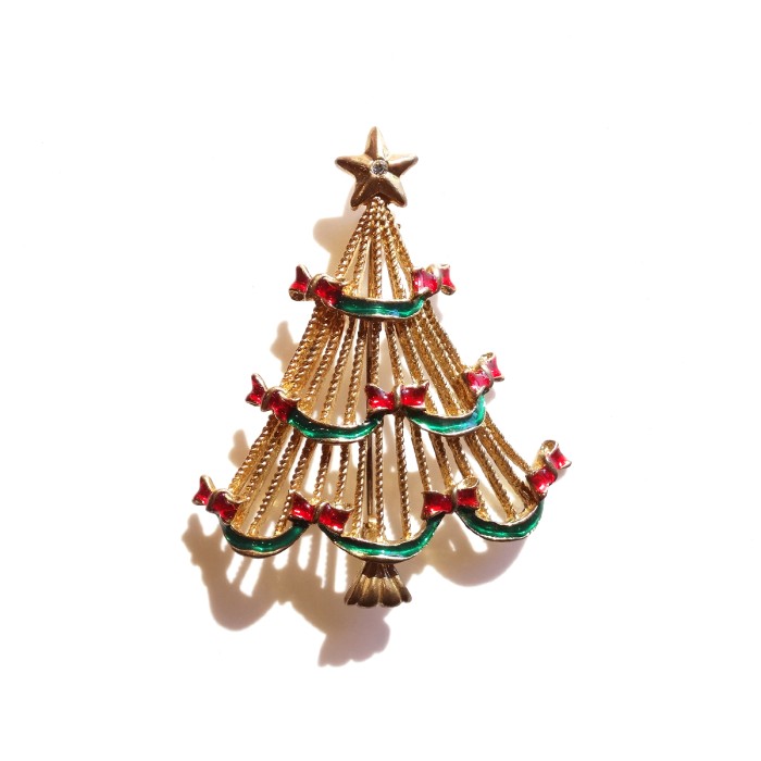 80s Vintage Christmas Tree × Red Ribbon Brooch | Vintage.City 古着屋、古着コーデ情報を発信