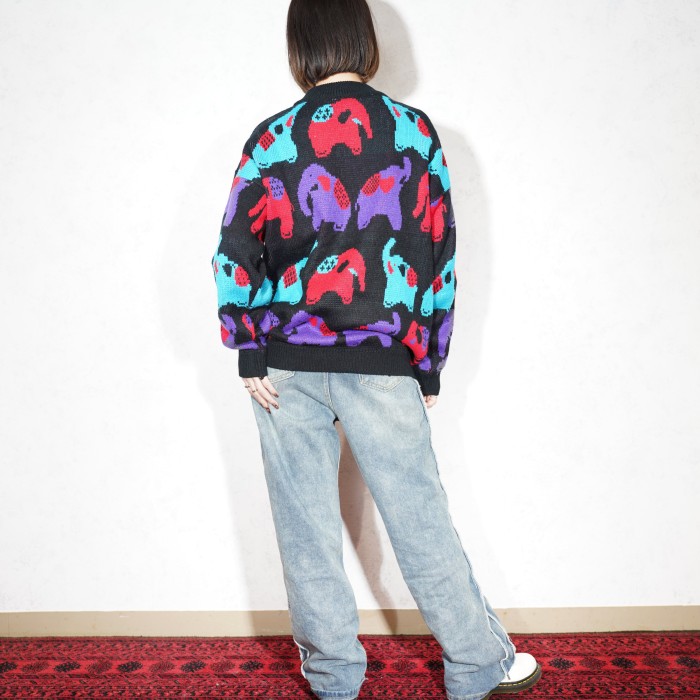 USA VINTAGE ONE STEP UP COLORFUL ELEPHANT DESIGN KNIT/アメリカ古着カラフルぞうさんデザインニット | Vintage.City 古着屋、古着コーデ情報を発信