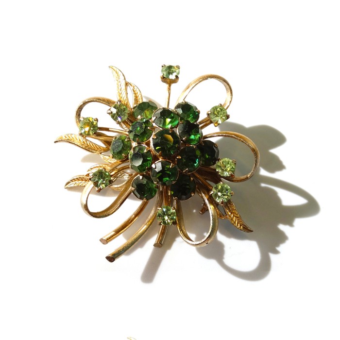 80s Vintage Green Rhinestone Flower Bouquet Brooch | Vintage.City 古着屋、古着コーデ情報を発信