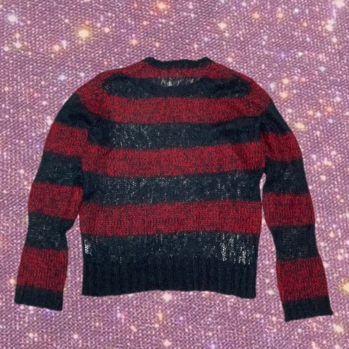 90's Y2K harajuku kids vibes "PEACE NOW"  oni scull 毒 patch Punk Stripe Mohair Knit Sweater | Vintage.City 古着屋、古着コーデ情報を発信