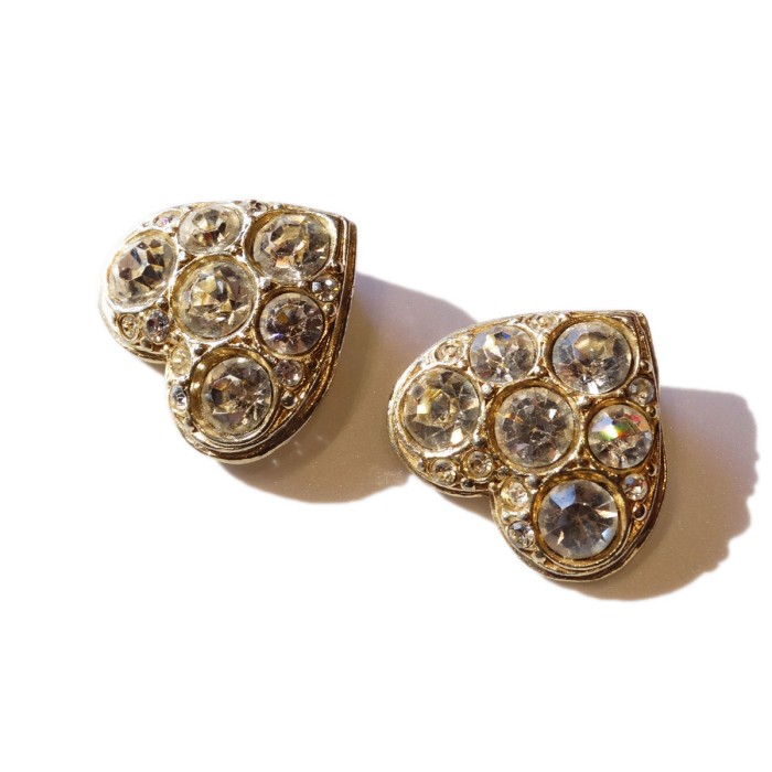 80s Vintage Clare Rhinestone Heart Design Earrings | Vintage.City 빈티지숍, 빈티지 코디 정보