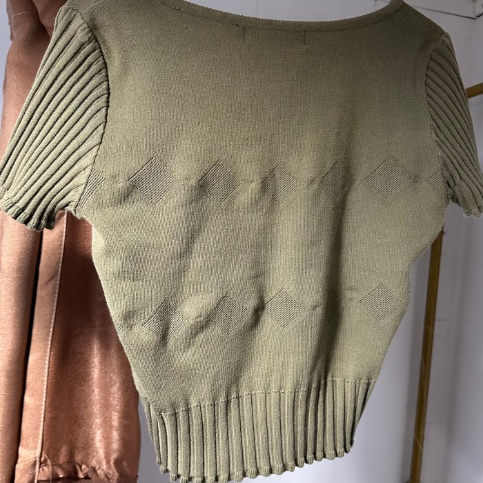 Miss Chloe Short Sleeve Knit Khaki | Vintage.City 古着屋、古着コーデ情報を発信