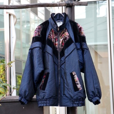 【玉虫 blue × velvet swiching design padded jacket】 | Vintage.City 古着屋、古着コーデ情報を発信