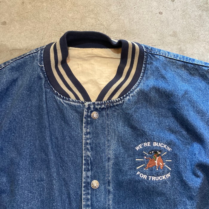 90's UNKNOWN 企業刺繍 デニムスタジアムジャケット インディゴ (VINTAGE) | Vintage.City 古着屋、古着コーデ情報を発信
