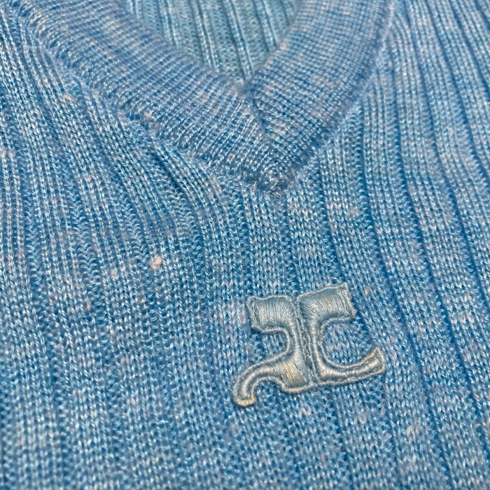 70s 80s Old Vintage "Courreges Paris " Embroidered  Logo Rib Knit Sweater | Vintage.City 빈티지숍, 빈티지 코디 정보