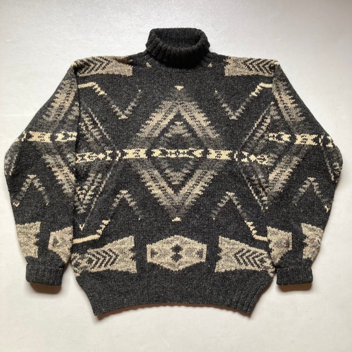 90s polo Ralph Lauren turtle-neck sweater   “HAND KNIT” “size L” “native pattern” 90年代 ラルフローレン タートルネックセーター ハンドニット ネイティブ柄 | Vintage.City 빈티지숍, 빈티지 코디 정보