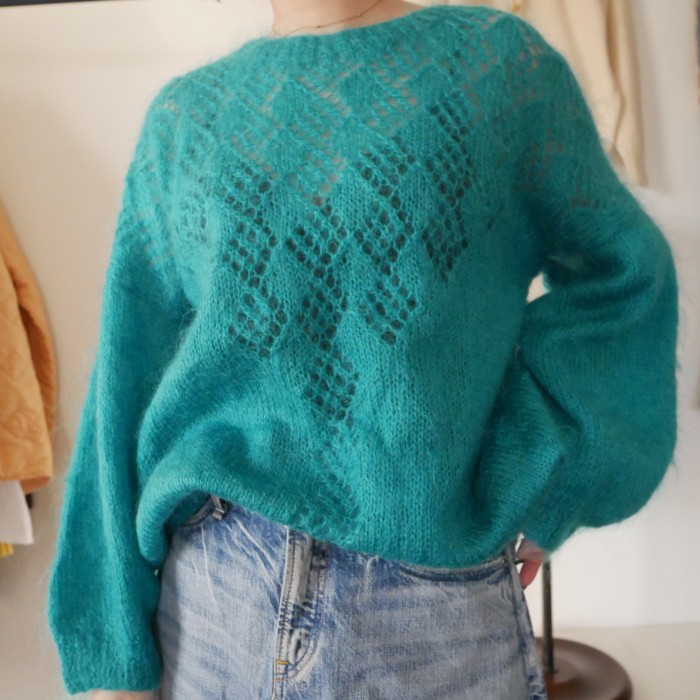 Turquoise sukahi knit | Vintage.City 古着屋、古着コーデ情報を発信