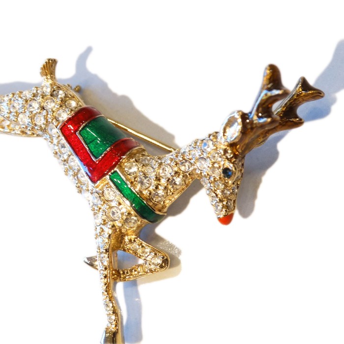 Christmas Reindeer Rhinestone Brooch | Vintage.City 古着屋、古着コーデ情報を発信