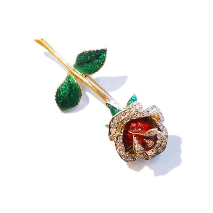 Vintage rose rhinestone enamel brooch | Vintage.City 古着屋、古着コーデ情報を発信