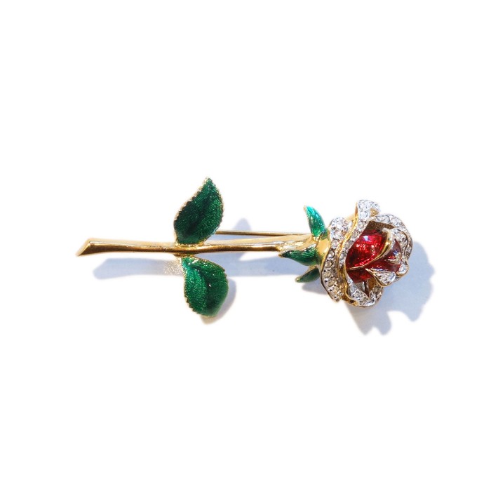 Vintage rose rhinestone enamel brooch | Vintage.City 빈티지숍, 빈티지 코디 정보